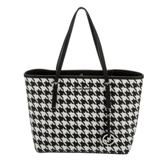 Michael Kors Jet Set Travel Tote in Black and White Houndstooth - Picture 1 of 6